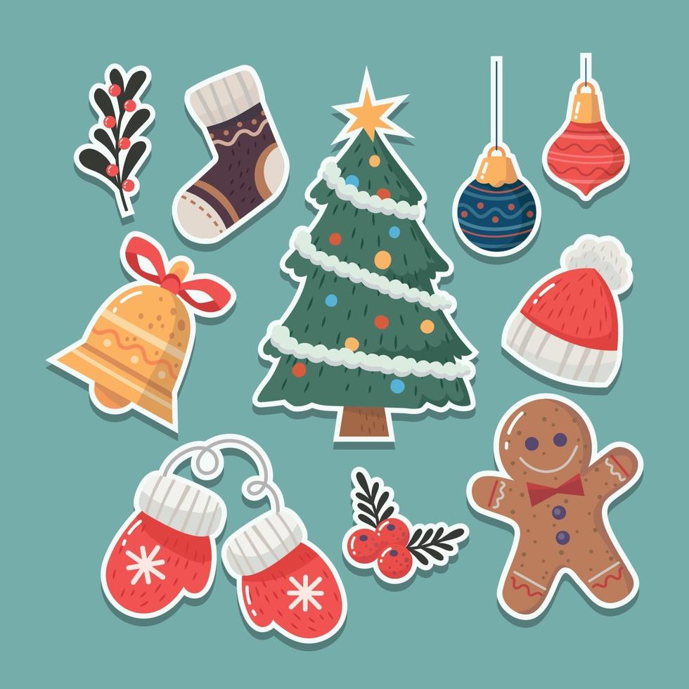 Set of Christmas Item Sticker vector