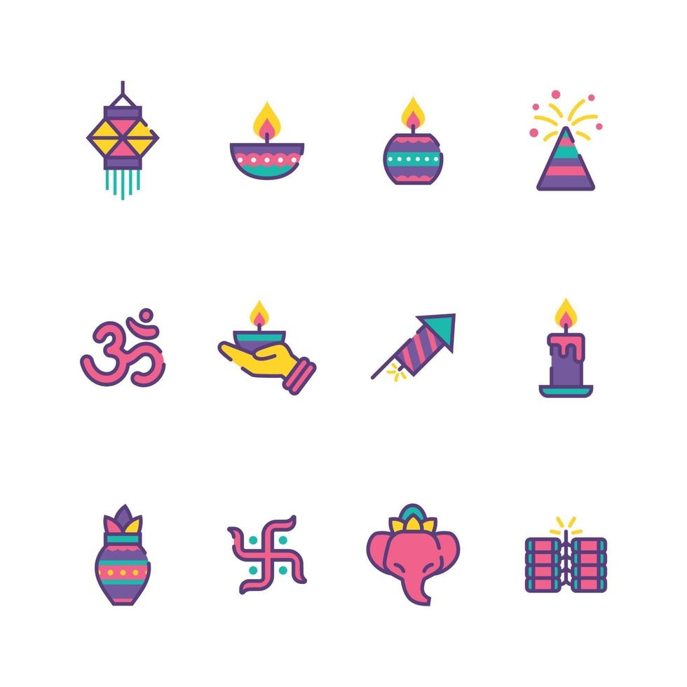 conjunto de icono de diwali vector