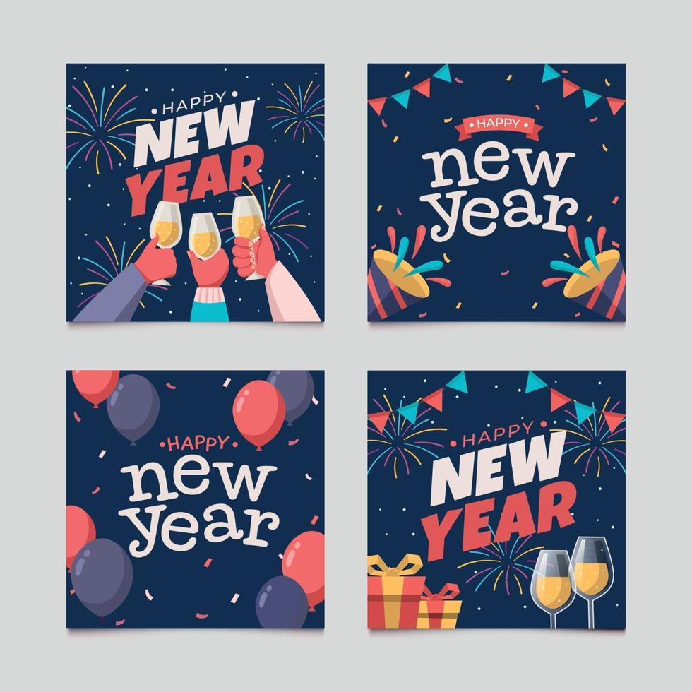 Set of New Year Social Media Post vector