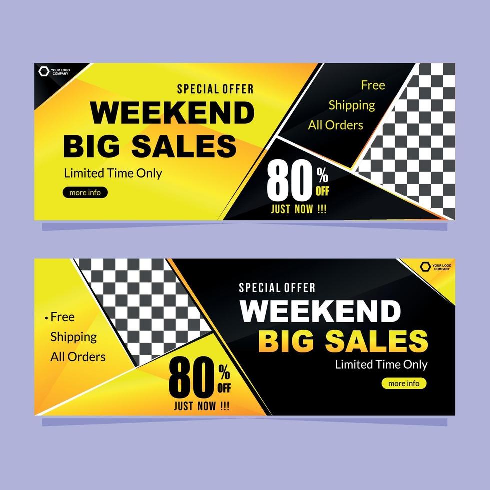 abstract yellow and black weekend sales banner collection vector
