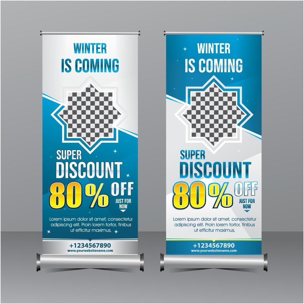 blue and white modern geometry standing banner template super special vector
