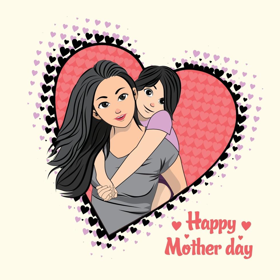 beautiful mother day mom and daughter character 3471700 Vector Art ...