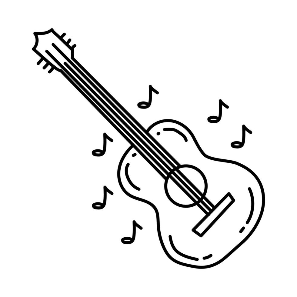 guitarra para icono de fiesta. Doodle dibujado a mano o estilo de icono de contorno vector