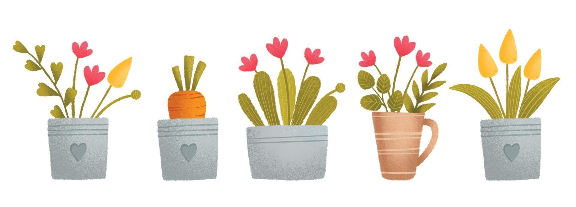A cute colorful Easter set, basket, eggs, bunny carrot vector