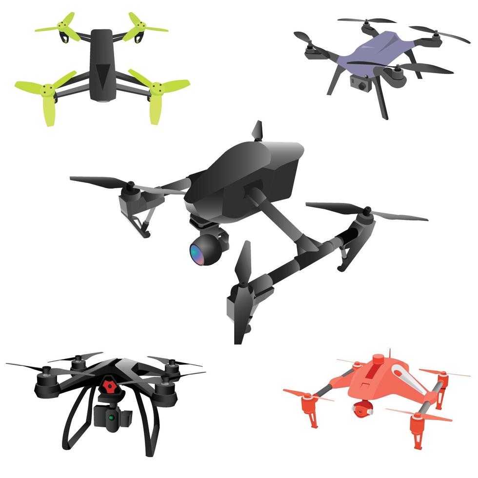 conjunto de drones modernos en estilo realista. ilustración vectorial vector