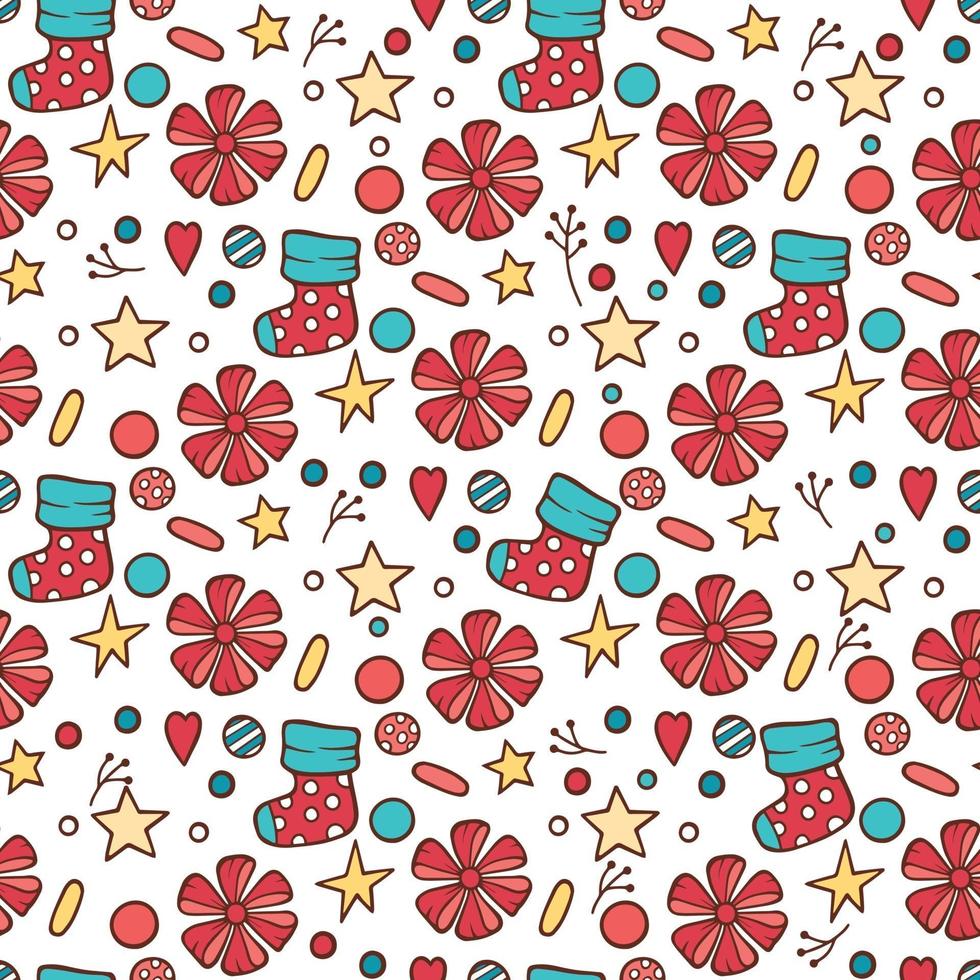 Vector seamless pattern with red and gold Christmas balls, bells,