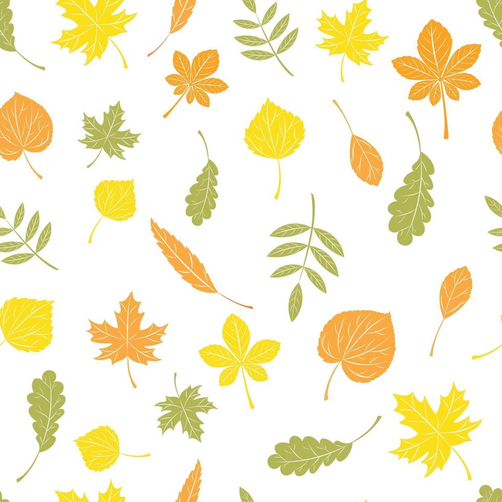 Seamless pattern of autumn leaves. Various veined leaves vector