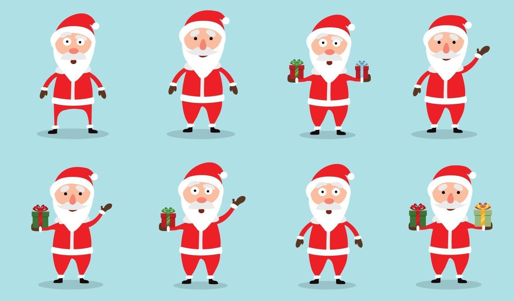 Collection of Christmas Santa Claus in flat and cartoon style. vector