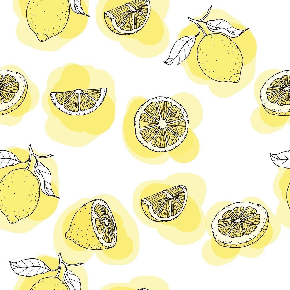 patrón sin costuras con limón amarillo y rodajas vector