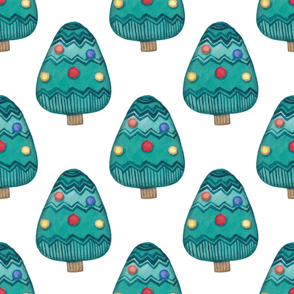 watercolor christmas tree seamless pattern vector