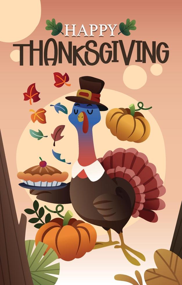 Turkey Celebrates Thanksgiving with a Pie vector