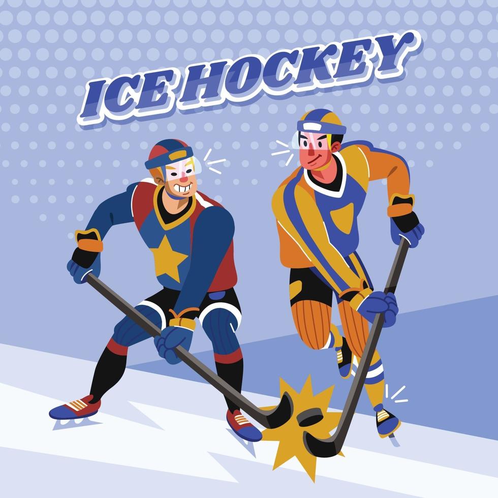 jugadores de hockey golpean el disco vector