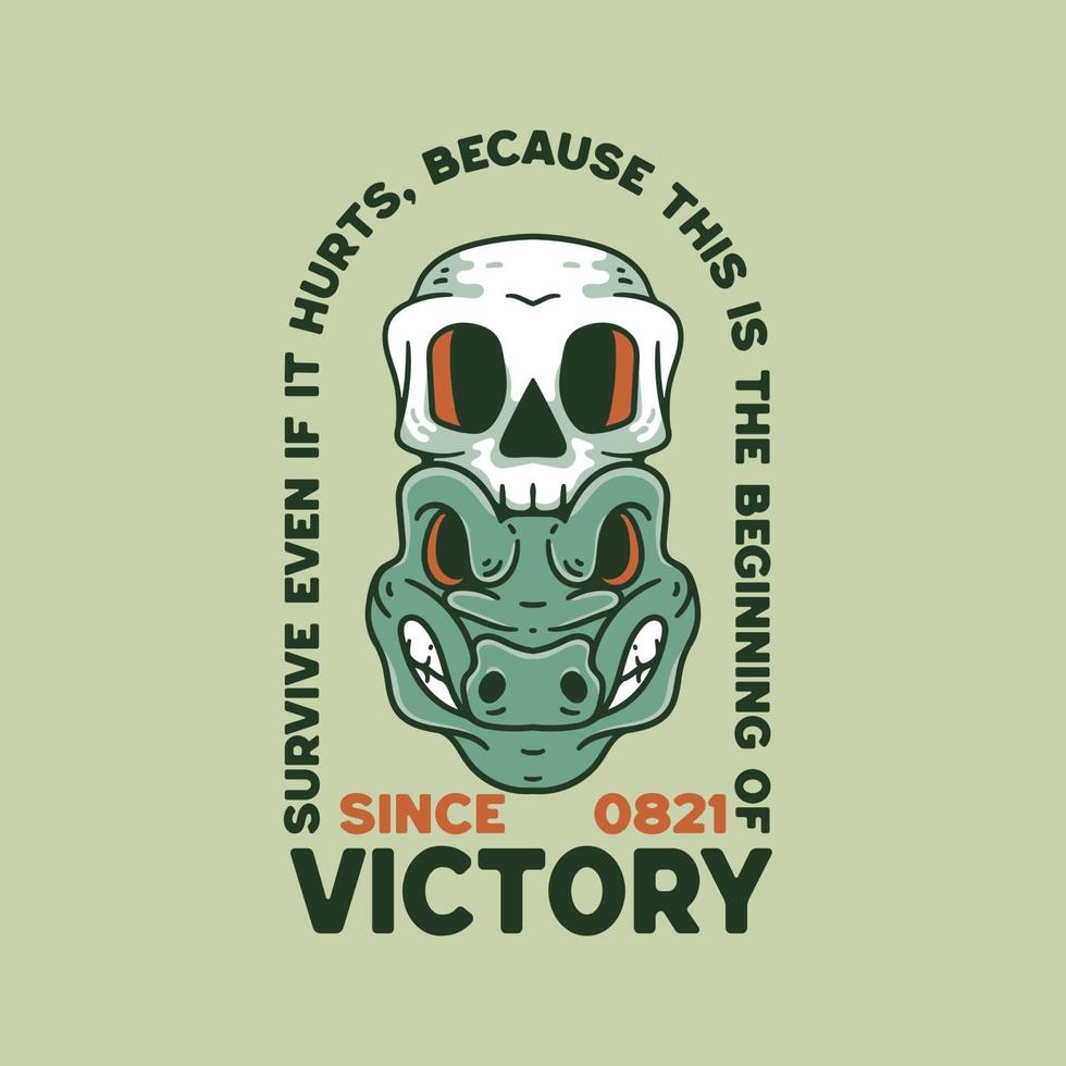 Skull And Crocodile illustration vintage design style vector