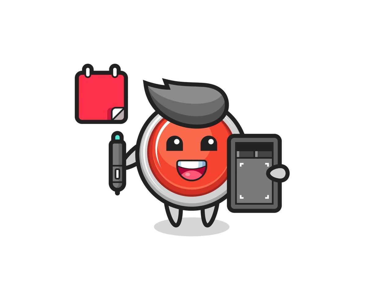 Illustration of emergency panic button mascot as a graphic designer vector