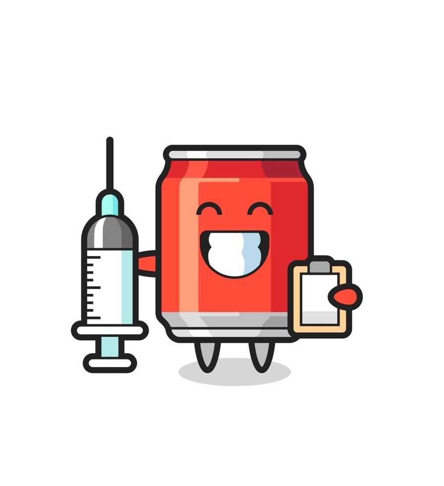 ilustración de mascota de lata de bebida como médico vector