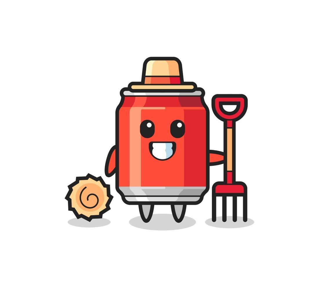 personaje de mascota de lata de bebida como granjero vector