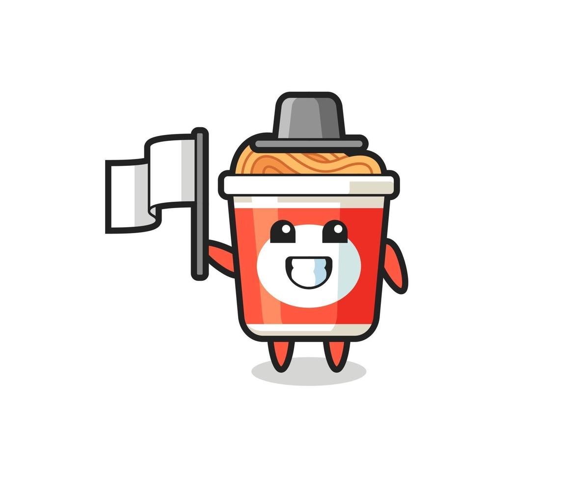 Cartoon character of instant noodle holding a flag vector
