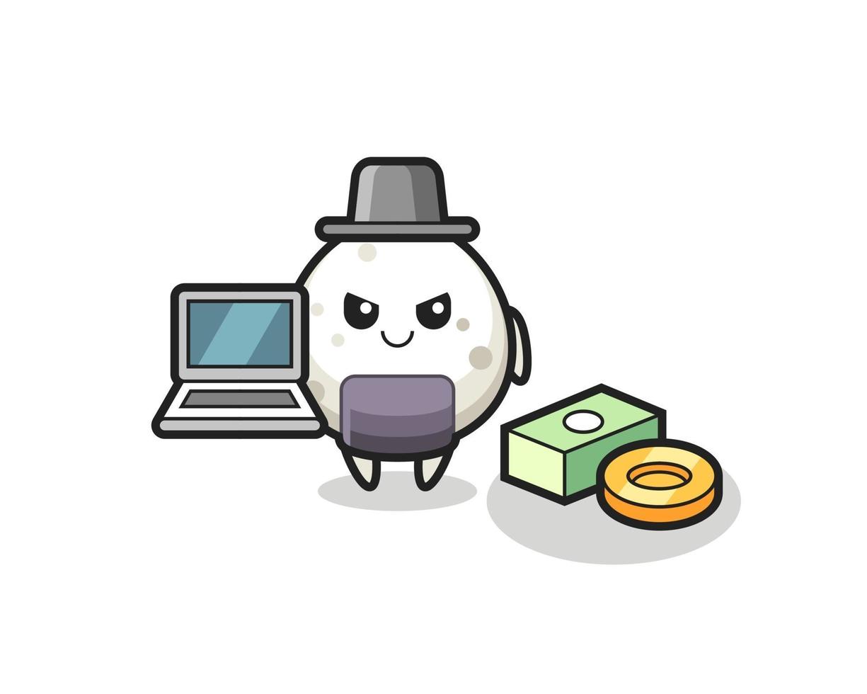 Ilustración de mascota de onigiri como hacker. vector