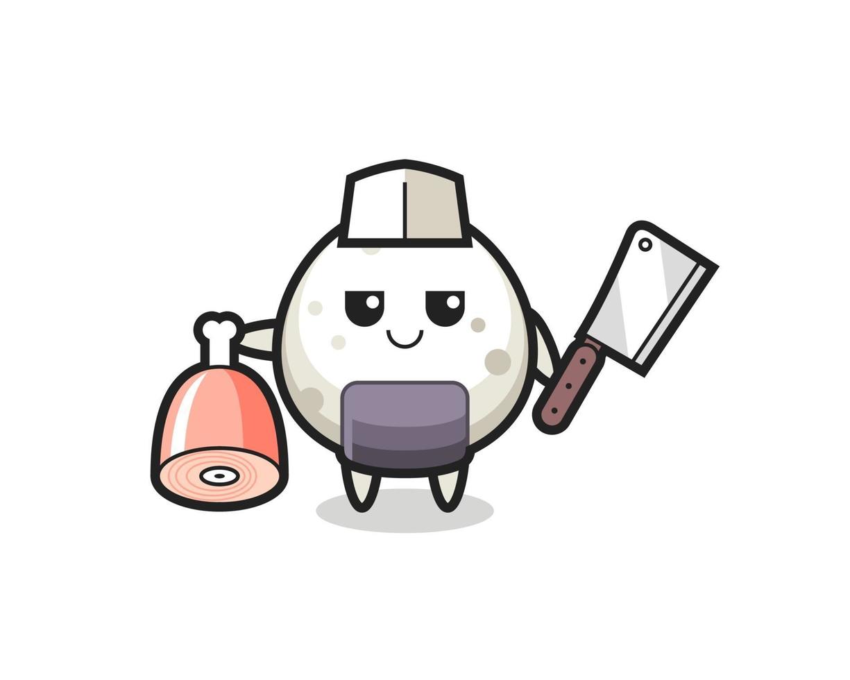 Ilustración del personaje onigiri como carnicero. vector