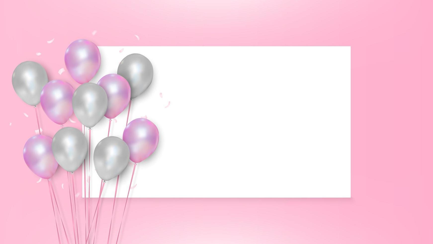 Pink and white balloons on empty wihite background vector