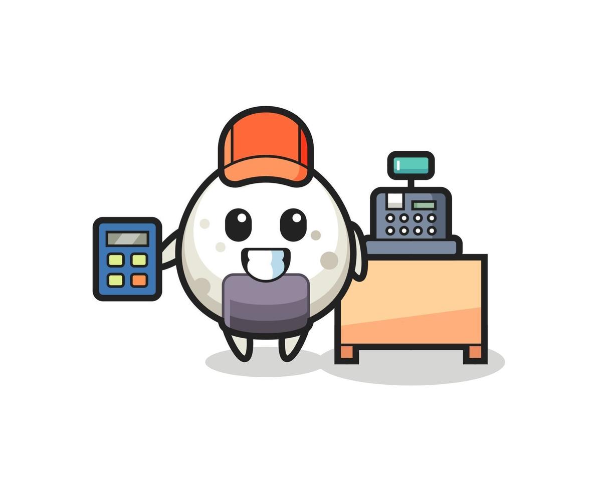 Illustration of onigiri character as a cashier vector