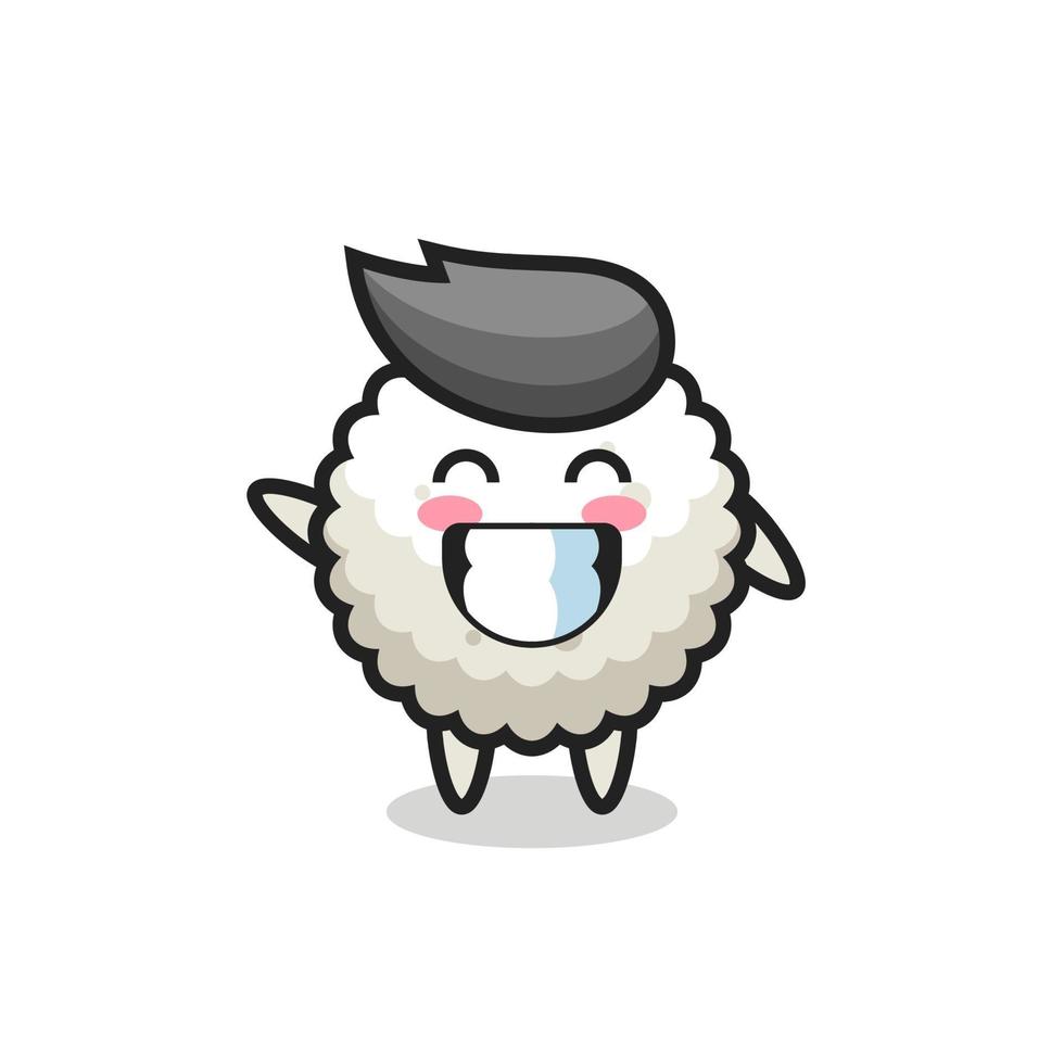 rice ball cartoon character doing wave hand gesture vector