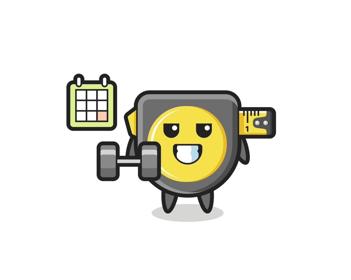 tape measure mascot cartoon doing fitness with dumbbell vector