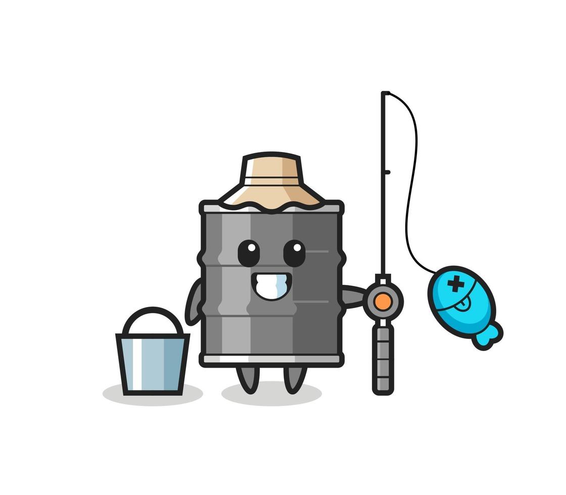 personaje mascota del tambor de aceite como pescador vector