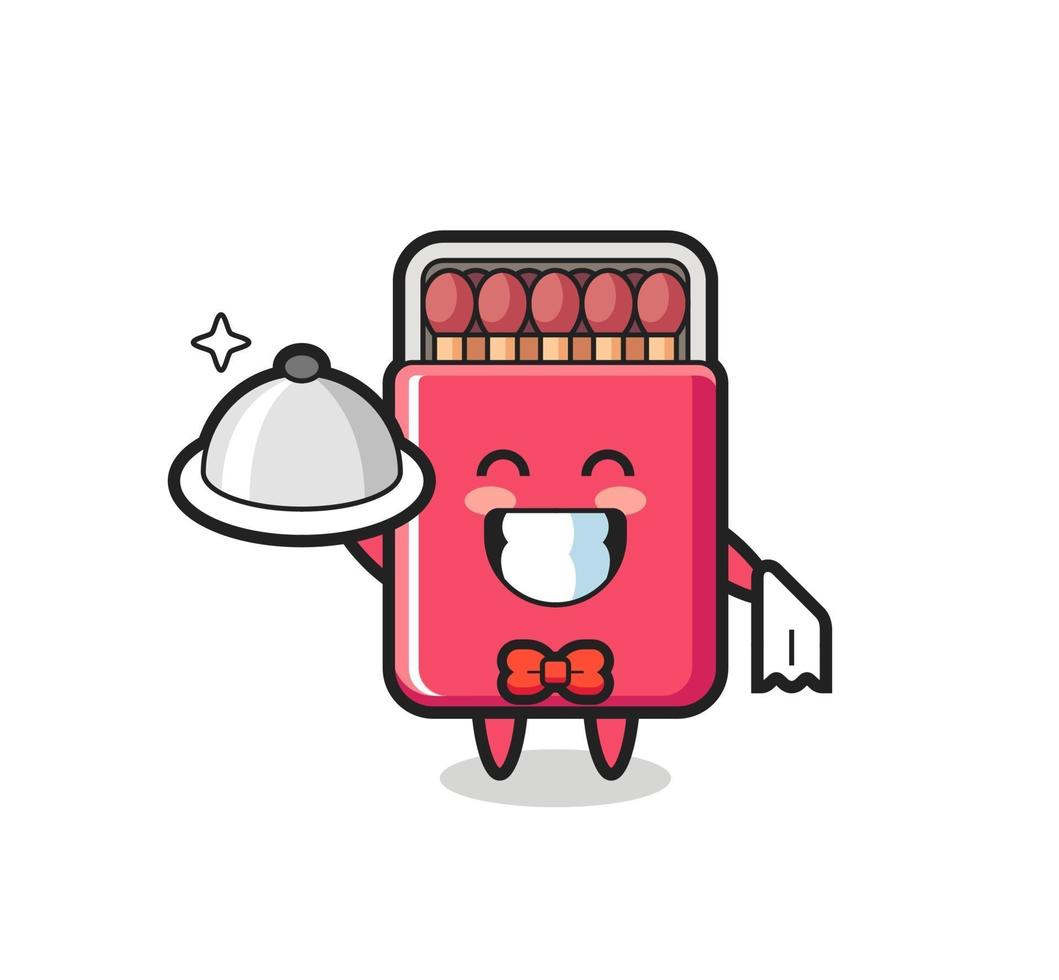 Mascota de personaje de caja de fósforos como camareros. vector