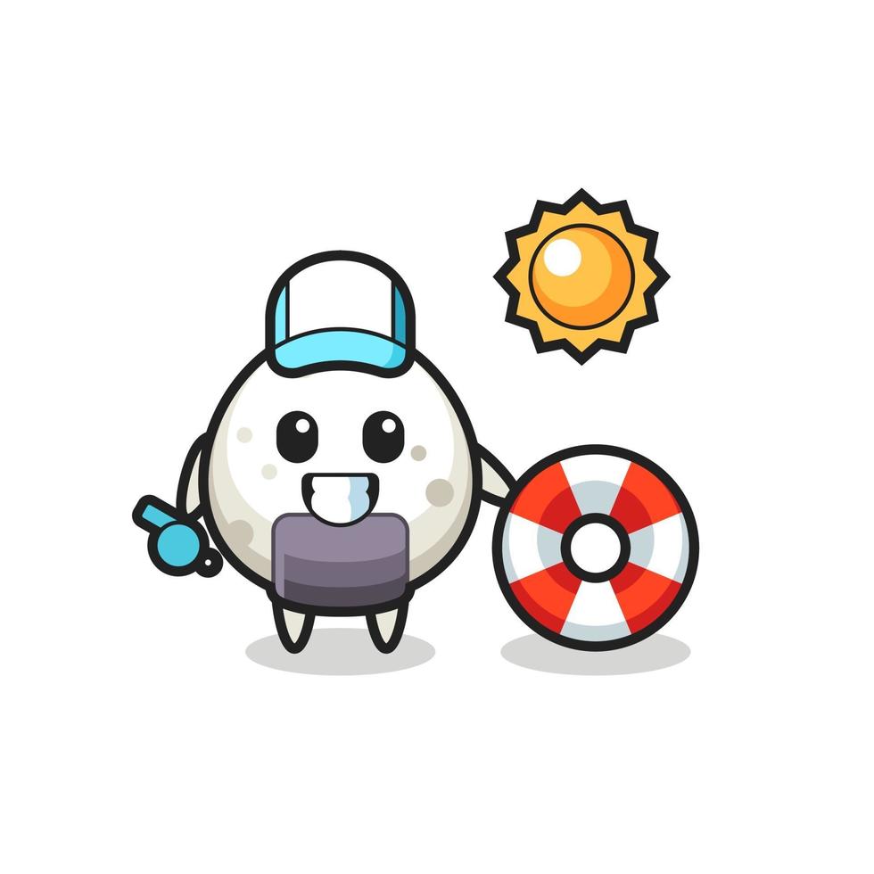mascota de dibujos animados de onigiri como guardia de playa vector