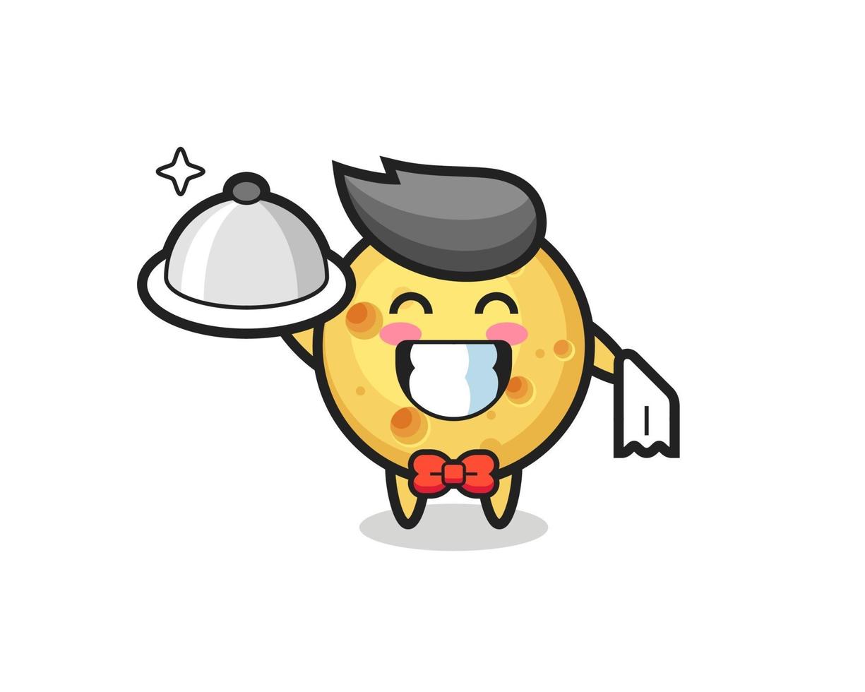 Mascota de personaje de queso redondo como camareros. vector