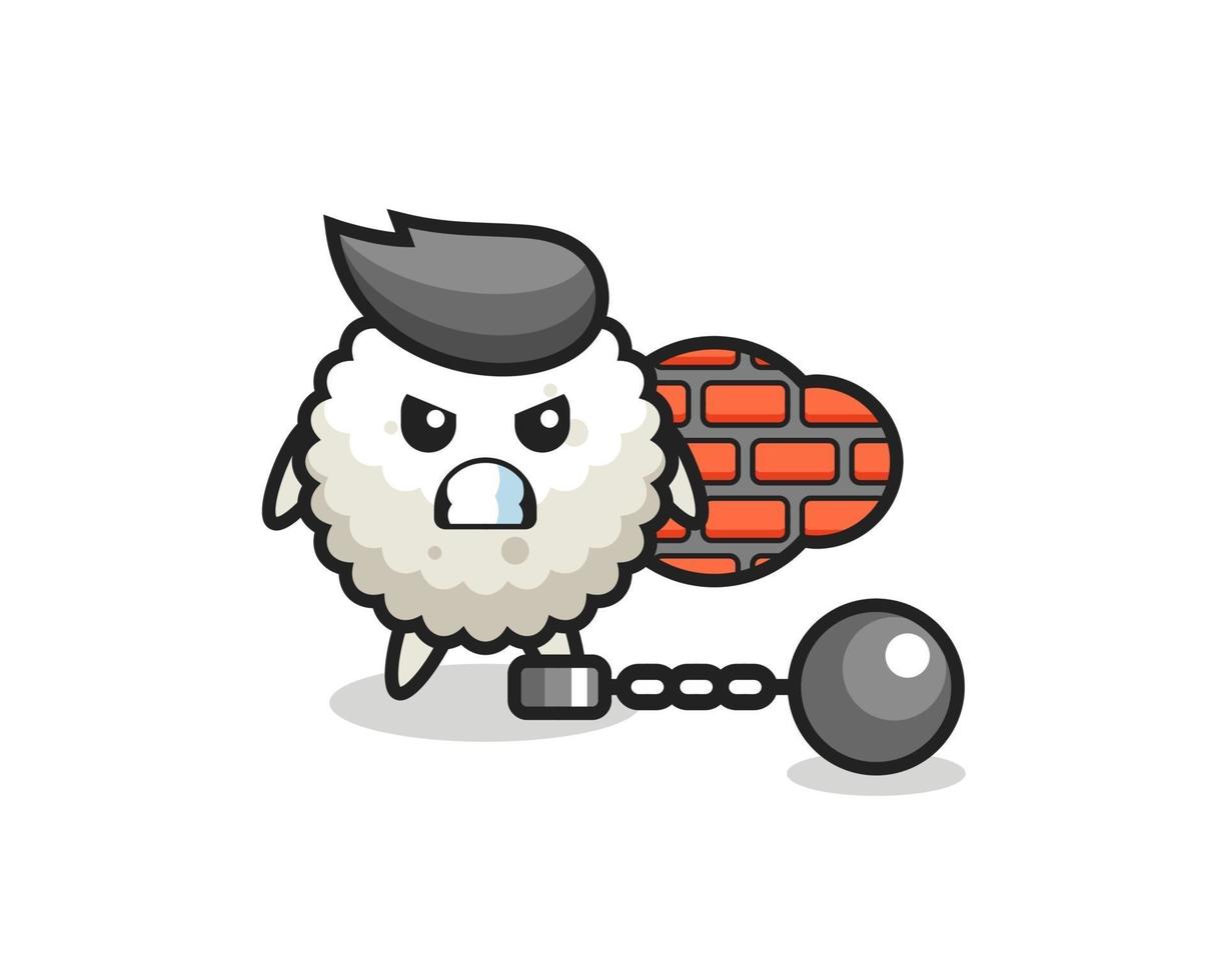 Character mascot of rice ball as a prisoner vector