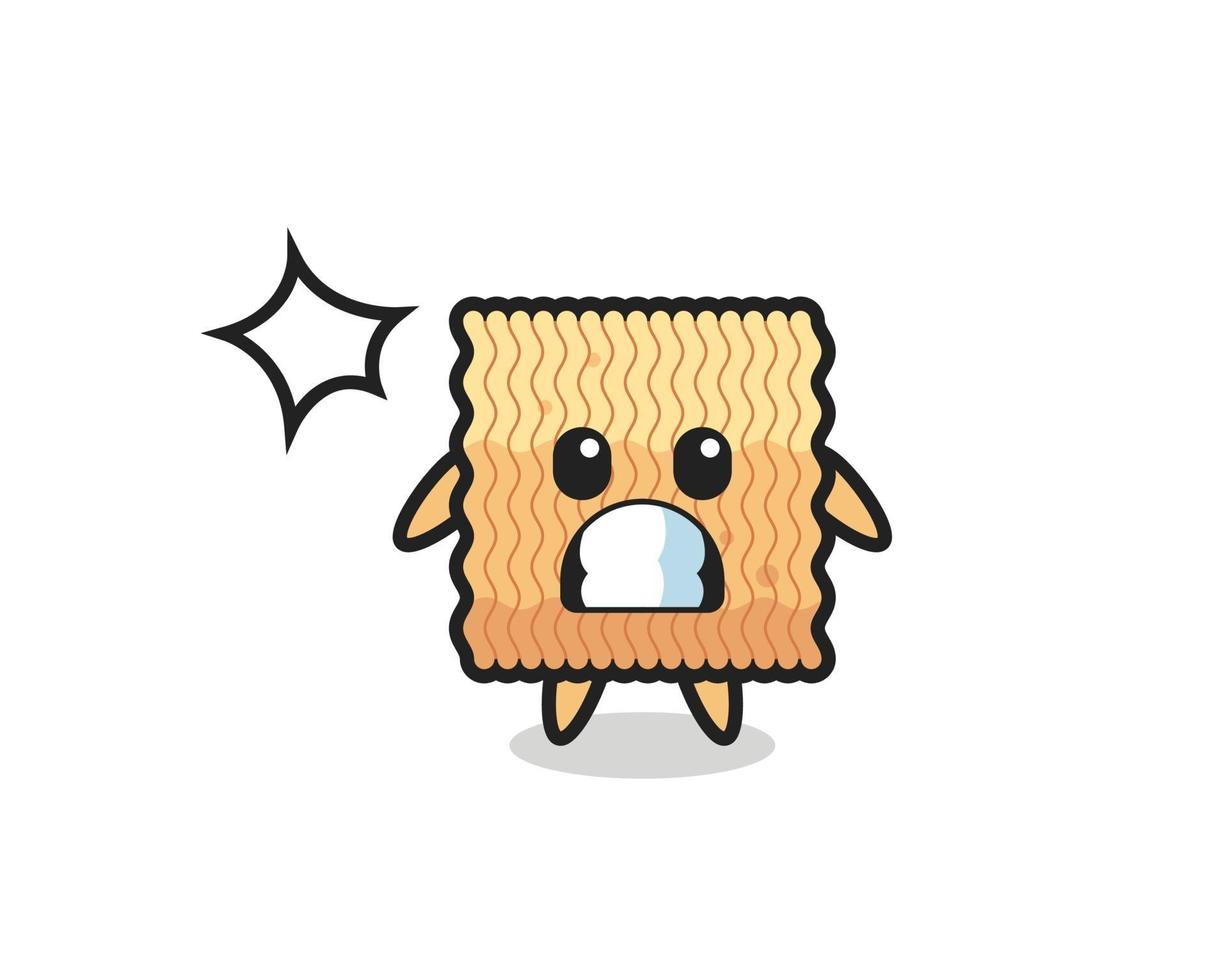 raw instant noodle character cartoon with shocked gesture vector