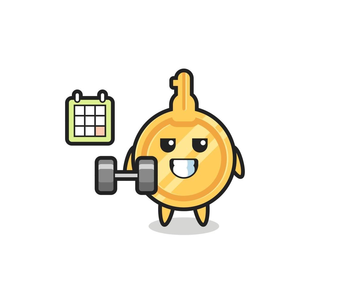 key mascot cartoon doing fitness with dumbbell vector