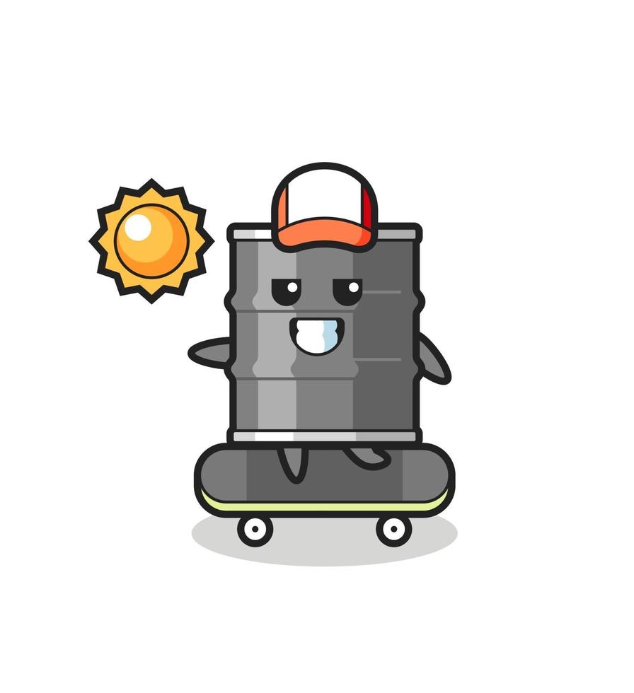 ilustración de personaje de tambor de aceite andar en patineta vector