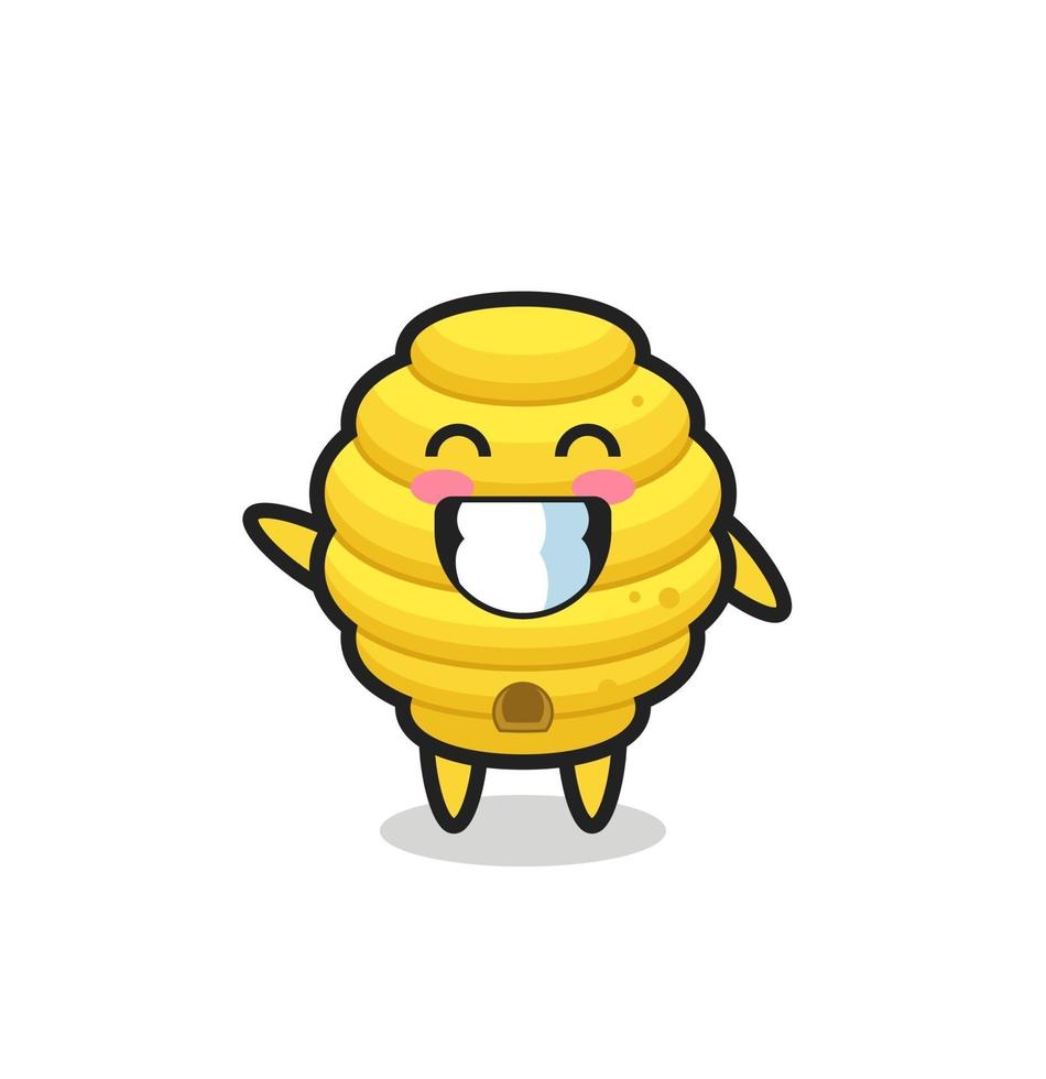 bee hive cartoon character doing wave hand gesture vector