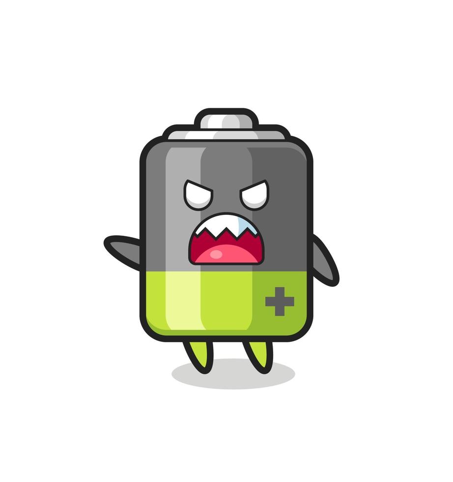 cute battery cartoon in a very angry pose vector
