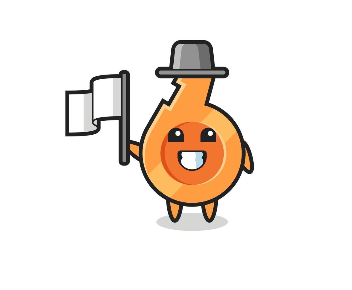 Cartoon character of whistle holding a flag vector