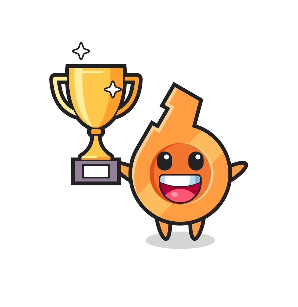 Cartoon Illustration of whistle is happy holding up the golden trophy vector