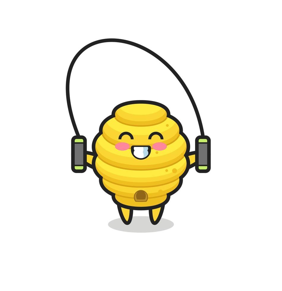 bee hive character cartoon with skipping rope vector