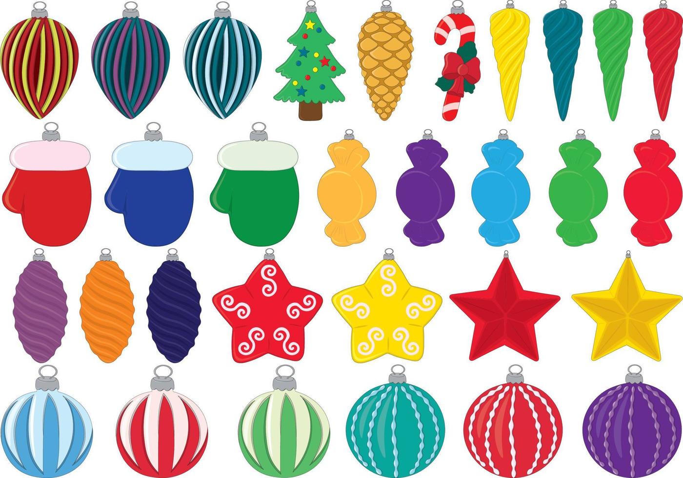 navidad y año nuevo abeto decoración juguetes colección vector