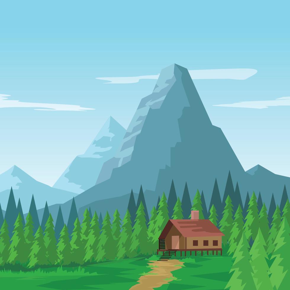 paisaje de montaña con casa vector