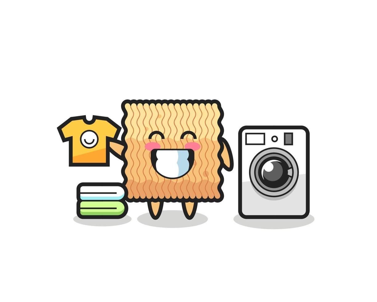 Mascot cartoon of raw instant noodle with washing machine vector