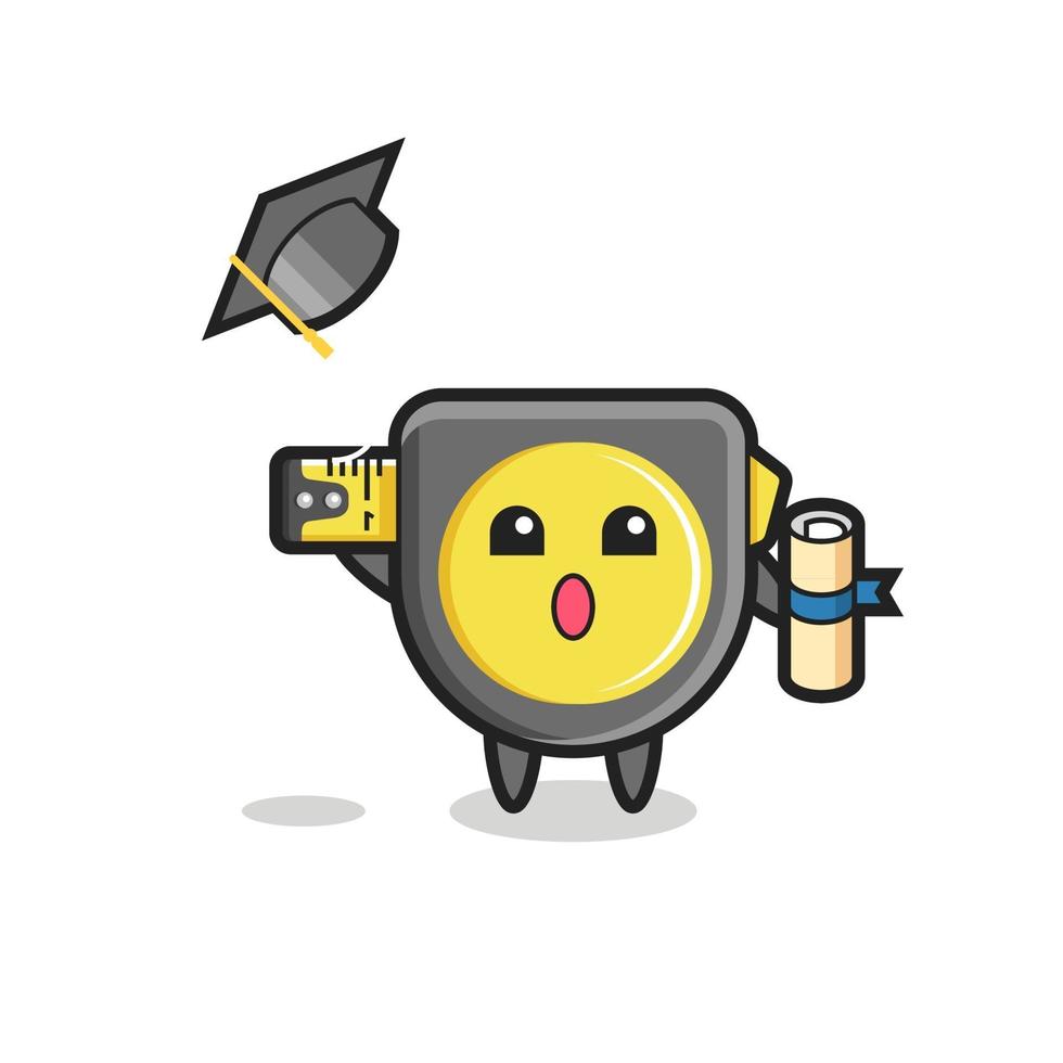 Illustration of tape measure cartoon throwing the hat at graduation vector