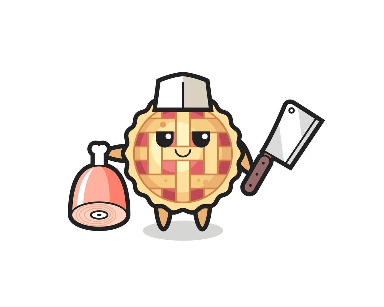 Ilustración del personaje de tarta de manzana como carnicero vector
