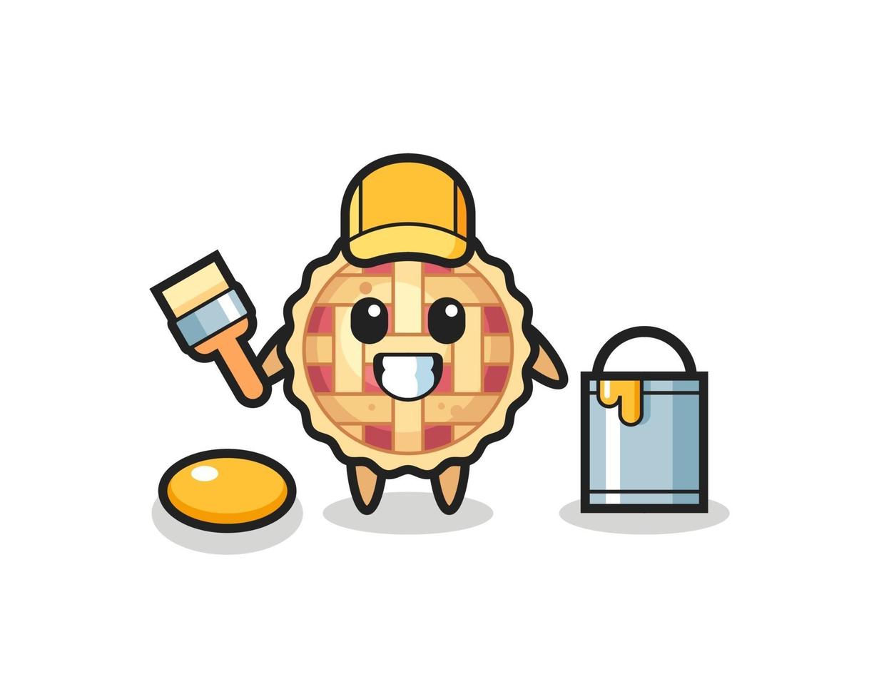 Ilustración de personaje de tarta de manzana como pintor. vector