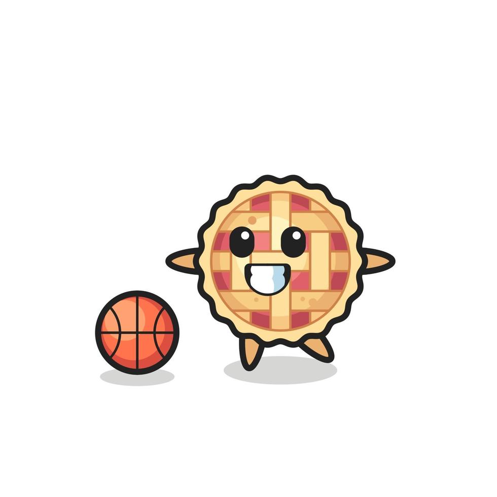 ilustración de dibujos animados de tarta de manzana está jugando baloncesto vector