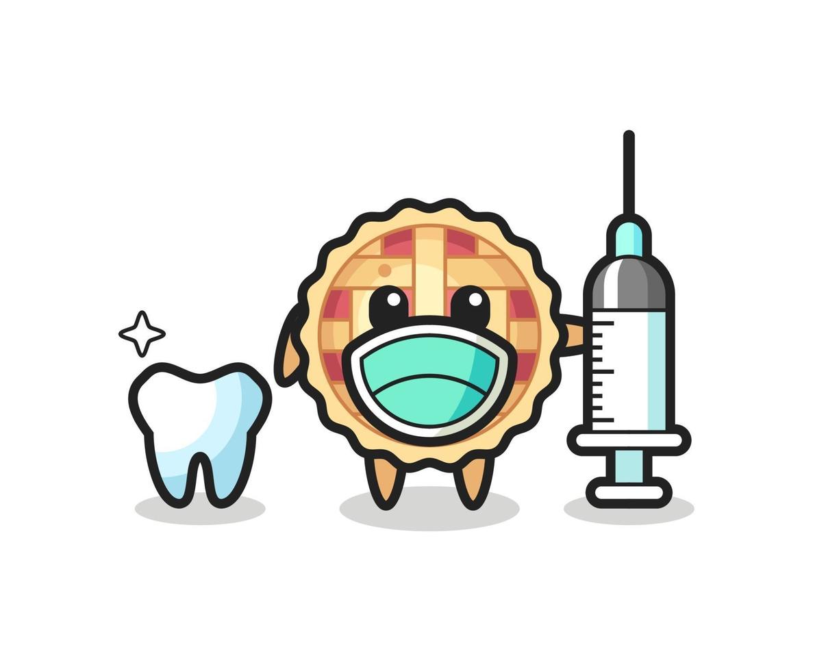 Personaje de mascota de tarta de manzana como dentista. vector