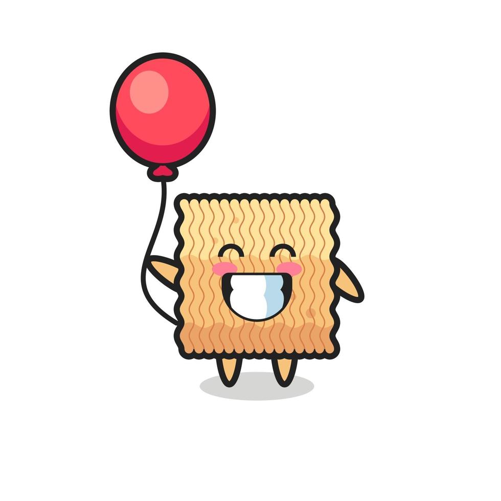 raw instant noodle mascot illustration is playing balloon vector