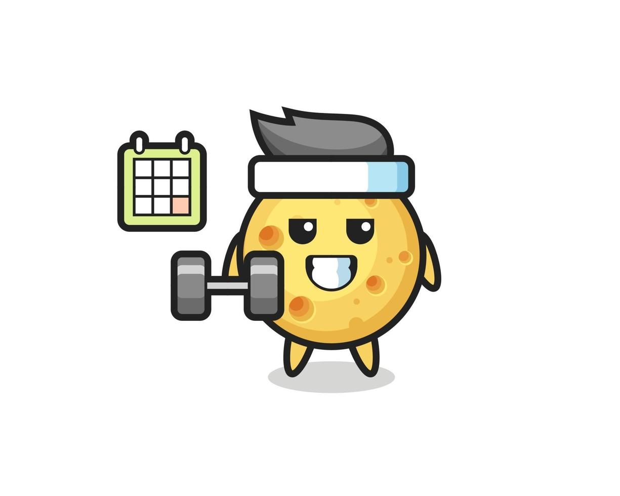 round cheese mascot cartoon doing fitness with dumbbell vector